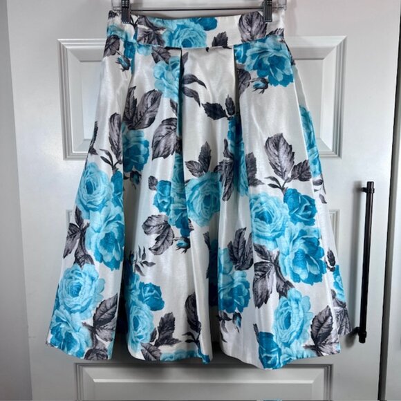 Jessica Howard Blue Floral Fit & Flare A-Line Midi Skirt with Tulle Lining 6 - Picture 1 of 8